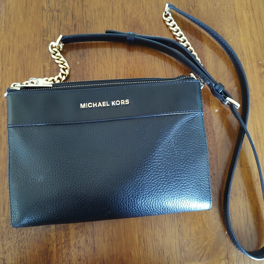 Michael Kors Black Pebble Leather Purse with Gold Hardware
